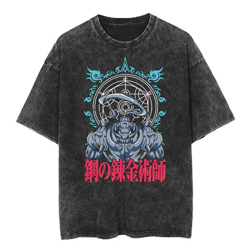 Demon Slayer Graphic T Shirts Man Anime Oversized Vintage Washed Women Casual Short Sleeved Tee Streetwear Y2k Top Summer Trendy