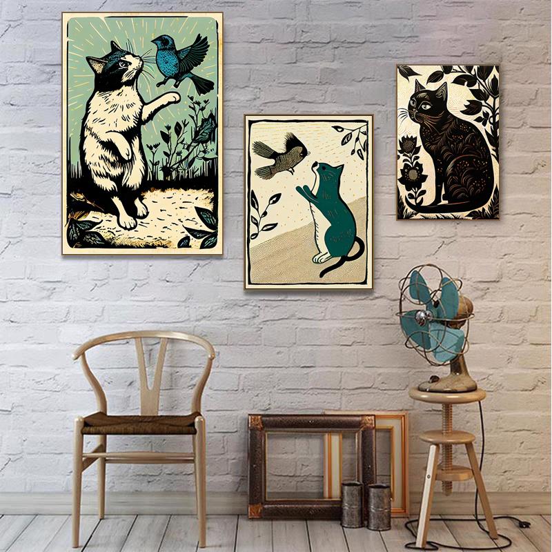 Canvas Printing Art Cat In Life Poster Animal Wall Decor Art Picture Vintage Wall Decoration Home Room Bar Gift for Cat Lovers