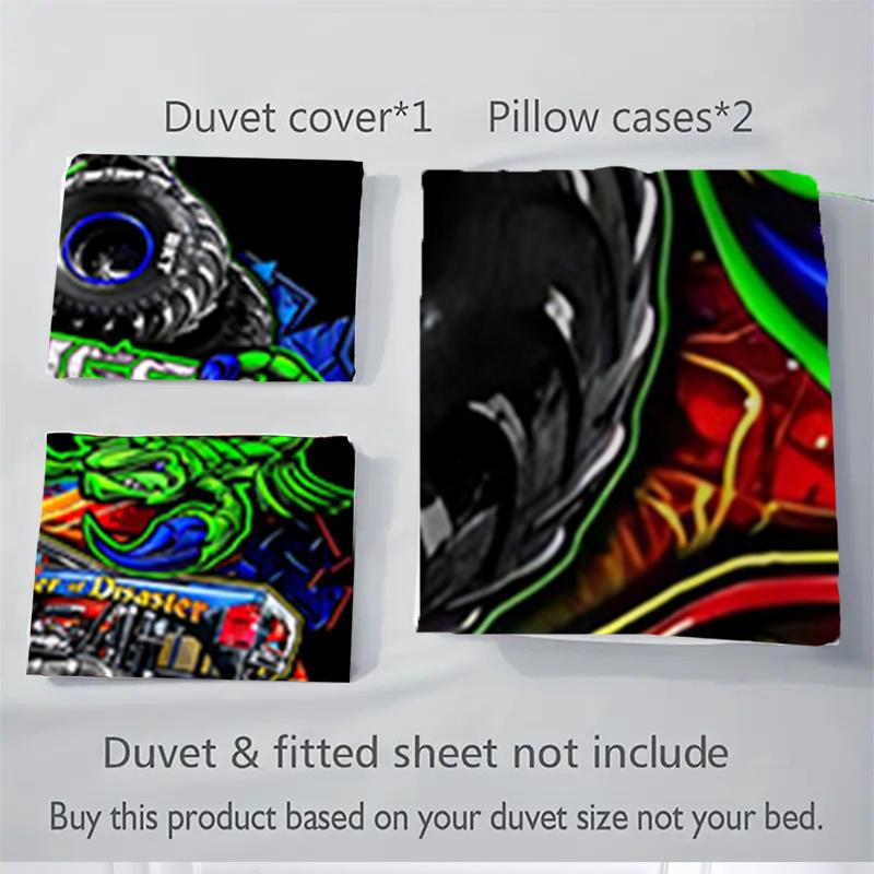 3pcs Monster Truck Stinger Unleashed & Master of Disaster Graphic Printed Home Decor Bedding Set-Universal Three-Piece Suit for Bedroom, Gue