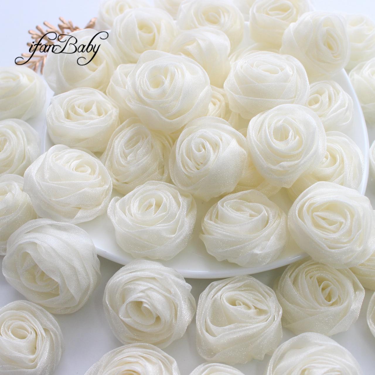 Chic DIY Fabric Organza Rose Unisex Hair Flower Headband Tiara Hairpin Accessories Rosettes Floral 5cm