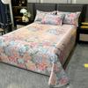 Nordic Style Floral Printed Cooling Mat Set Summer Skin Friendly Ice Silk Bed Sheet Set With Pillowcase Breathable Bed Mattress