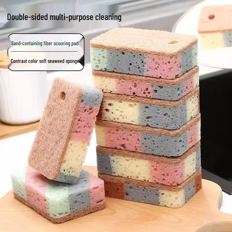 Kitchen Cleaning Sponge Set: Wood Pulp Sponge, Scouring Pad, Dishwashing Cloth, and Rag