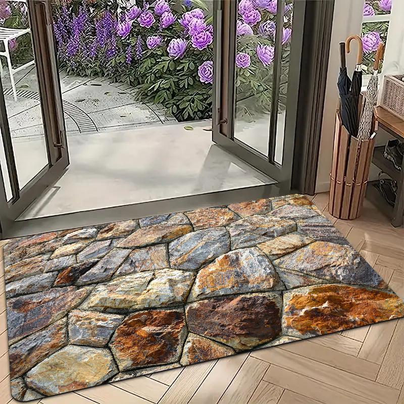 Creative Stone Texture Door Mat Simulated Pebble Soft Non-Slip Washable Kitchen Rug Bathroom Bedroom Entrance Home Decor Mat 1PC