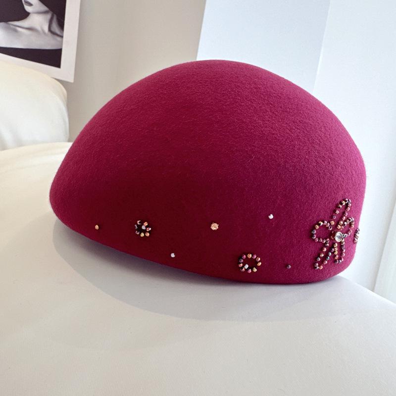 Japanese Hand-Sewn Flower Beret Women Autumn Winter Australian Wool Woolen Felt Hat Sweet Painter Hat Temperament Stewardess Hat