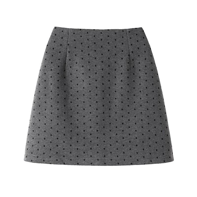 Women's High-Waisted Polka Dot Woolen A-Line Mini Skirt: Autumn/Winter, Anti-Exposure, Hip-Hugging, Slimming for Petite Sizes