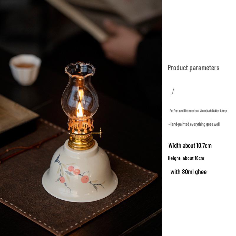 Retro Chinese Ceramic Kerosene Butter Lamp - Nostalgic Indoor Decor