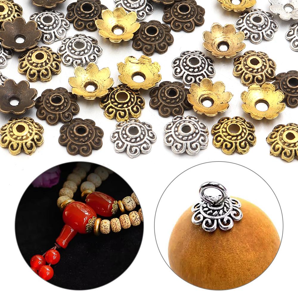 100pcs/lot 8mm Vintage Metal Beads Cap Flower Spacer Bead End Caps For Jewelry Making DIY Charms Bracelet Necklace Accessories