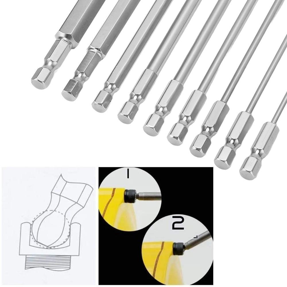 9PCS Magnetic Ball Head Hex Bits S2 Steel Hex Driver Bits Set Auto & Mechanical Repair