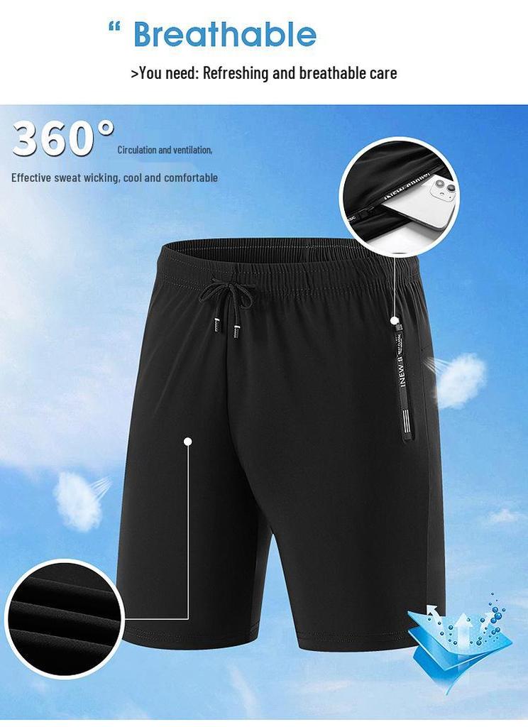 Men's Summer Ice Silk Quick-Dry Elastic Fitness Shorts - Loose, Casual, and Plus Size Available