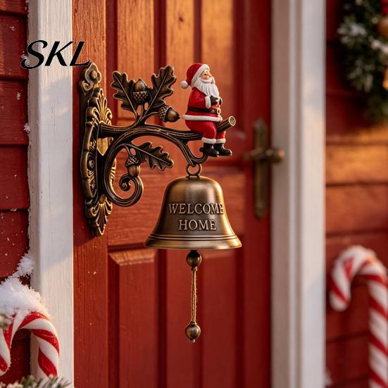 Unique Garden Ornaments Christmas Theme Welcome Doorbell, Vintage Metal Resin Hanging Door Bell, Decorative Indoor Living Room Decor Wall Mount