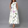 Women Plus Size Sleeveless Round Neck Dress Charming Floral Pattern Loose Mid Calf Gown