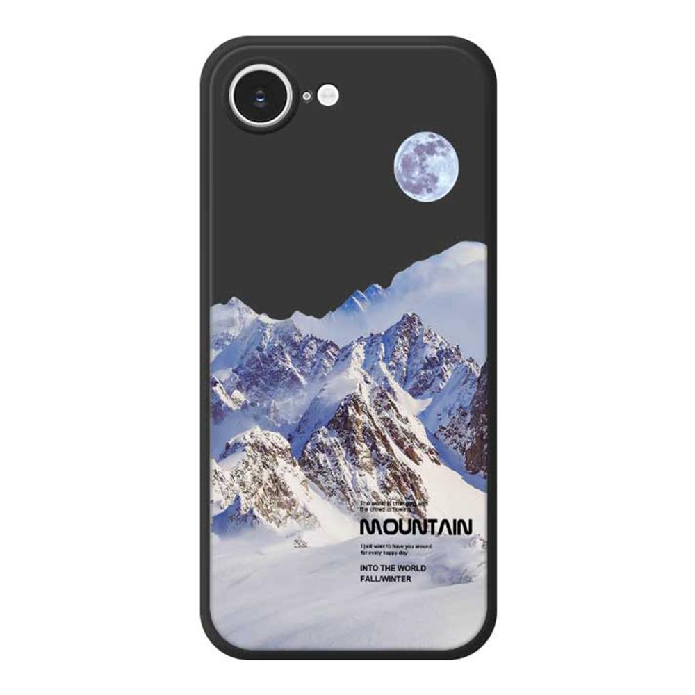 For iPhone 16e Case White Snow Mountain Pattern Printing Straight Edge TPU Phone Back Cover