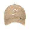 Vintage KM Mbappe Logo Baseball Cap Unisex Style Distressed Denim Washed Headwear Soccer Football Outdoor Summer Hats Cap