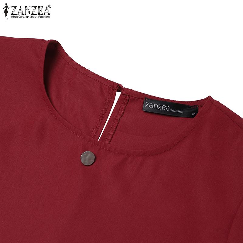 ZANZEA Women Casual O-neck Summer Ruffles Short Sleeve Blouse