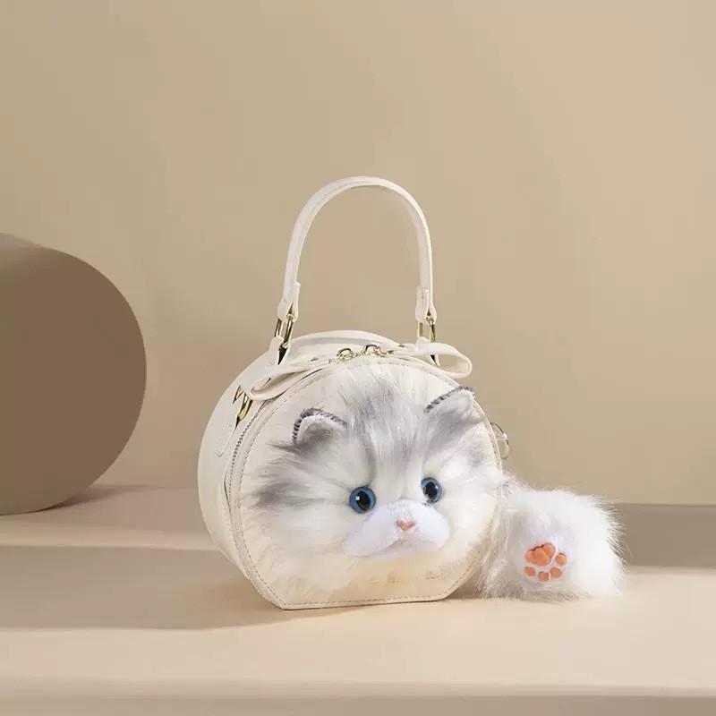 Cat Ragdoll Plush Single Shoulder Crossbody Bag Round Handbag Women Fashion