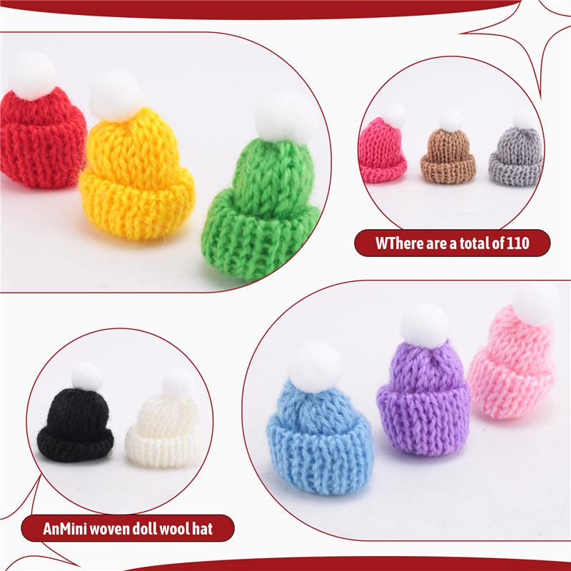 

A96I-110PCS Mini Knitting Hats Mini Wool Hat For Christmas Ornaments DIY Art And Craft
