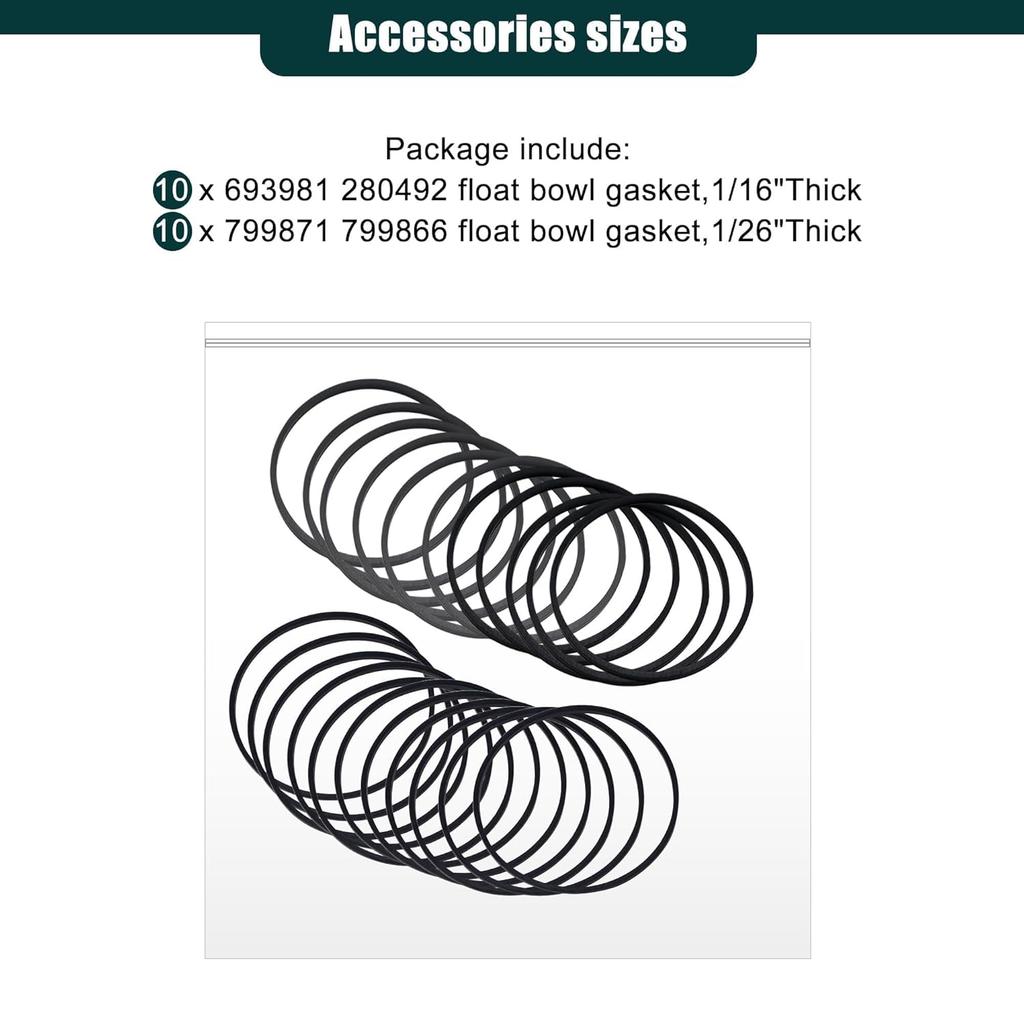 10PCS 693981 &10 PCS 799871 Float Bowl Gasket Compatible with Briggs & Stratton, 91400 15Z100 129H00 12A100 12D100 12B400 12C700 9A400 9K400 Series