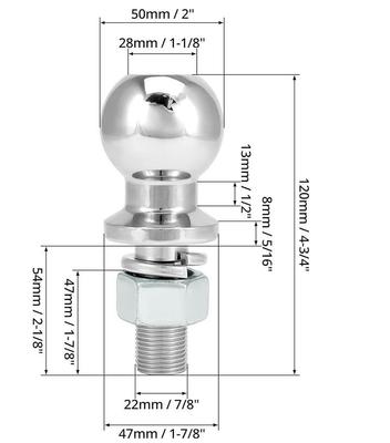 Trailer Tow Ball Hitch Mount Coupling Shank M22 Thread Heavy Duty 50mm 3.5T for RV Camper Caravan Boat Equipment Towing Accessor
