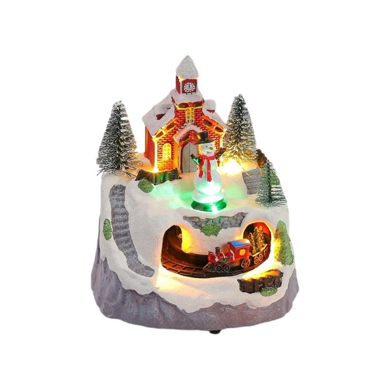 LED Light Christmas Village Scene with Santa/Tree Musical Lighted Christmas Collection Figurines for Home Decors