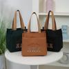 Cute Small Bear Printed Canvas Versatile Handbag Commuter Office Worker Lunch Bento Tote Bag