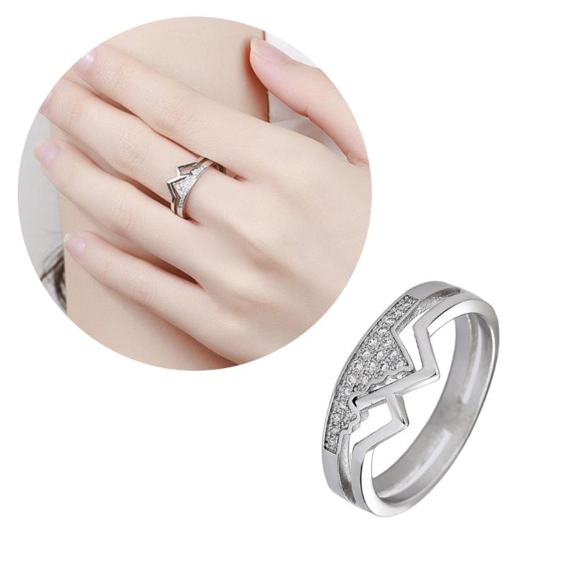 Matching Couple Ring for Couples Silver Tone Open Design Mountain Detail Anniversary Jewelry Gift for Daily Wear