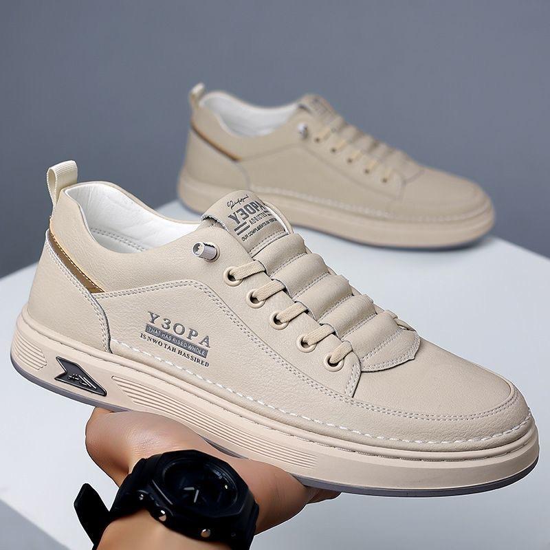 Spring men's shoes new breathable leather surface white shoes men's trend versatile platform outdoor casual board shoes men