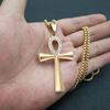 Egypt Iced Out Bling Ankh Cross Pendant Necklace For Women Men Gold Color Stainless Steel Cubic Zirconia Egyptian Jewelry Gift