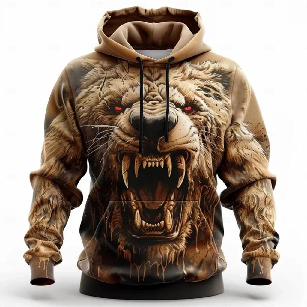 Funny 3D Tiger Print Men's Hoodies Autumn Casual Sweatshirts Fashion Animal Pattern Oversized Hooded Shirt Street Trend Clothing
