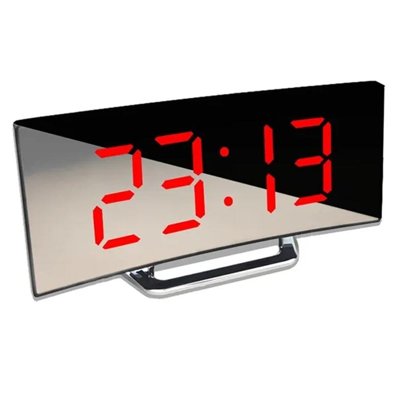 Curved Screen Mirror LED Digital Clock Creative Digital Alarm Clock with Large Display USB Charging Powered Bedside Table Clock2