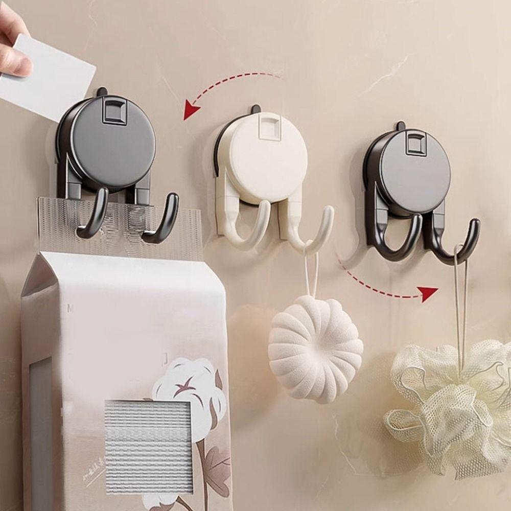 2Pcs Plastic Suction Cup Hooks Non-Marking Moisture-proof Paper Towel Double Hooks Removable Waterproof Kitchen Storage Hooks