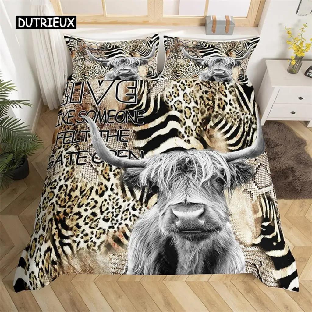 Highland İnek Yatak Takımı Polyester Boğa Sığır Çiçekleri Yorgan Kılıfı Batı Vahşi Hayvan Yorgan Kılıfı Çiftlik Evi İnek Yatak Örtüsü Kılıfı