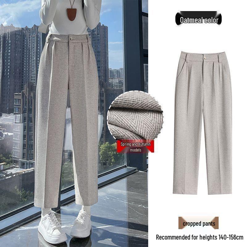 

Herringbone Wool High Waist Straight Leg Petite Casual Pants with Velvet Lining 2XL for 130-145 lbs
