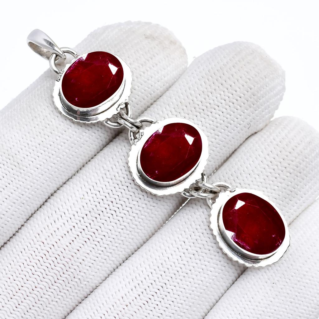 Ruby - Dyed Quartz 925 Sterling Silver Pendant V4025, Red Pendant, Oval Pendant, Valentin's Day Gift, Gift For Her, Birthday Gift, Handmade Jewelry, S