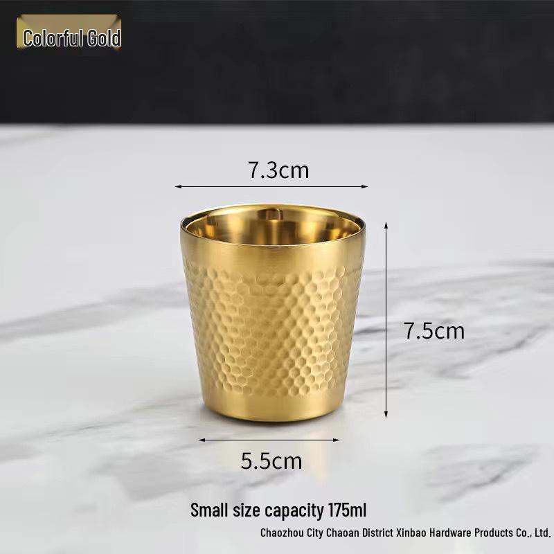 Golden Diamond Honeycomb 304 Stainless Steel Double-Layer Cup - Hammered Design, Anti-Scald. Perfect for Juice, Beer, and Tea.