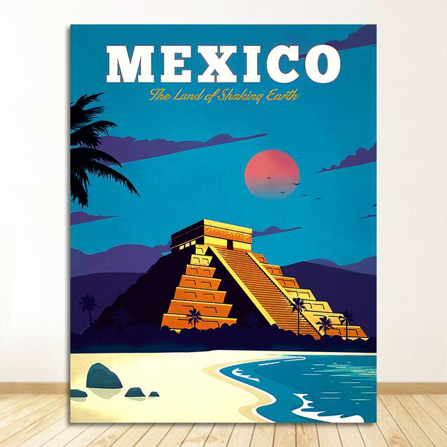 Poster Canvas Paintings Vintage Wall Kraft Posters Coated Wall Stickers Home Decorative Gift Mexico Mayan Pyramid Art Travel