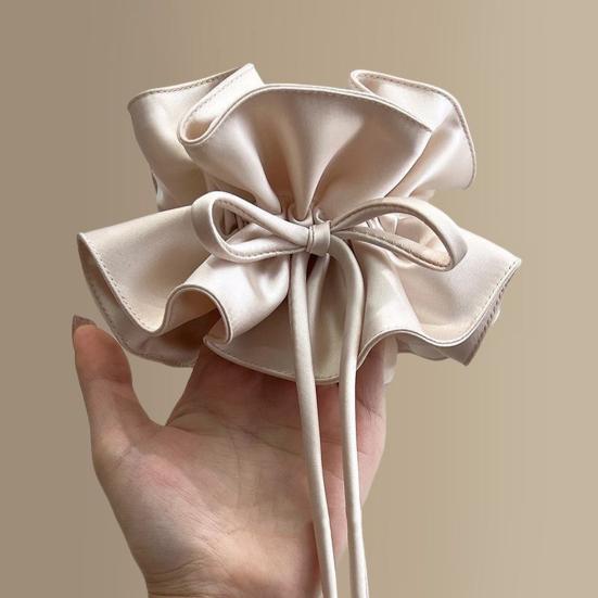 Hair Tie Double Layer Pleated Bowknot Design Hair Band Adjustable Elastic Hair Rope Soft Non-Slip Hair Accessory
