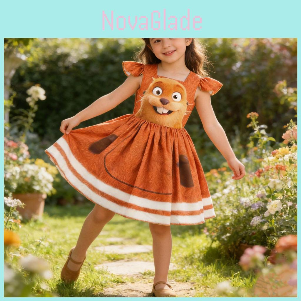 Hoppers Kinder Biber Verwandlung Cosplay Kleid Mit Cartoon Aufdruck Für Kinder Alter 3 Bis 8