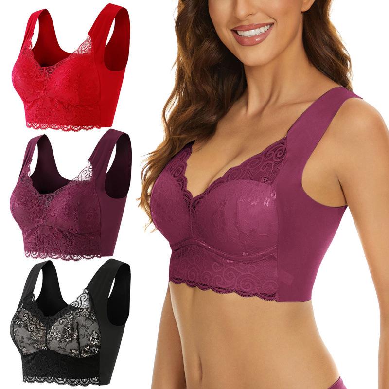 Plus Size Lace Sports Bra - Breathable Push-Up, Wire-Free, Side Support for Women
