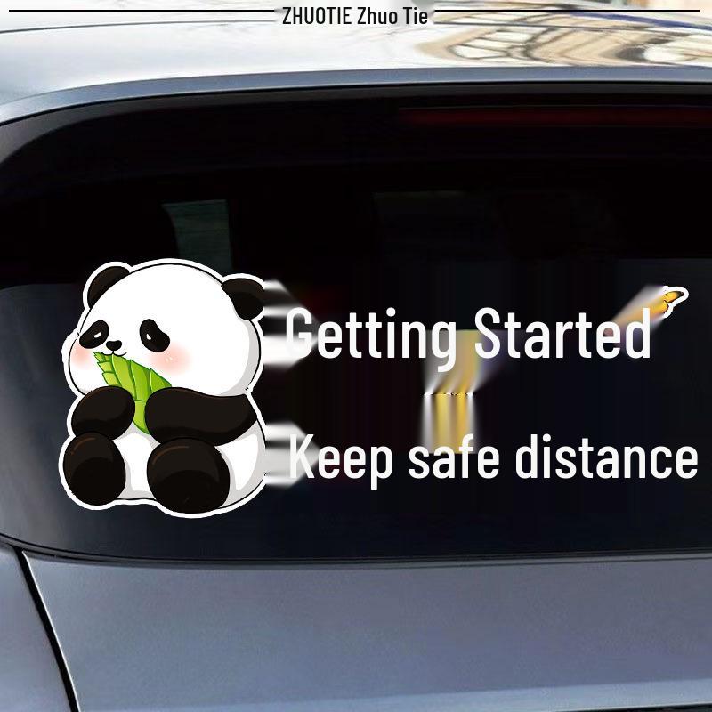 Panda Cartoon Reflective Warning Sticker: 'New Driver, Keep Distance' – Waterproof Rear Windshield Decal