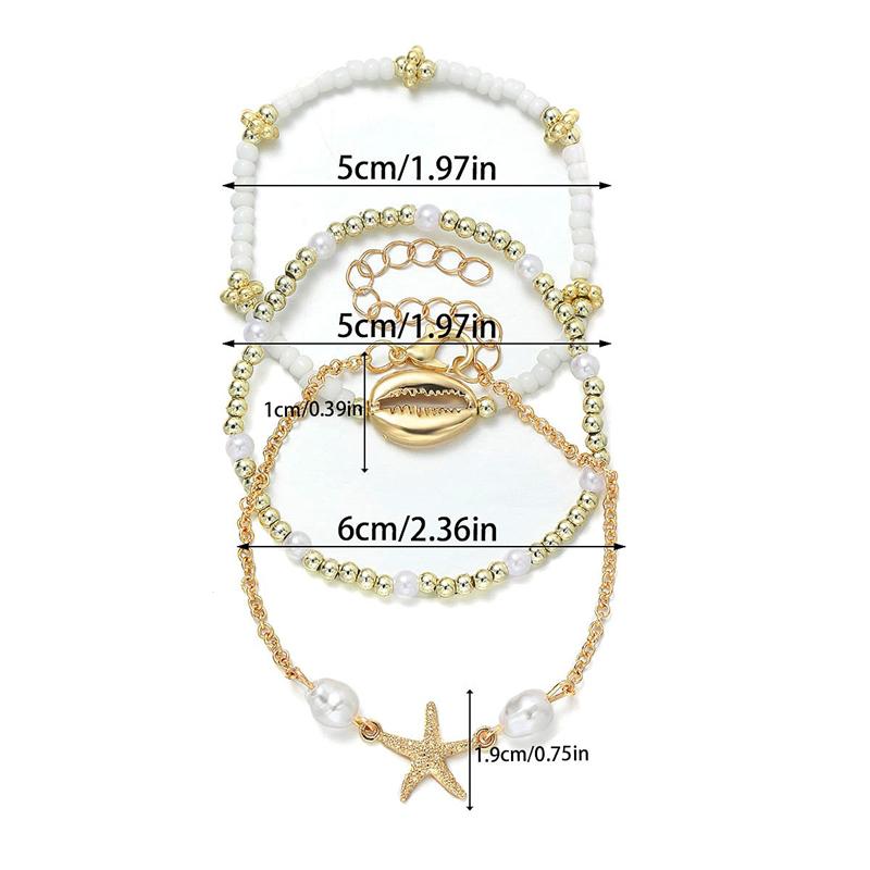3Pcs Seaside Bohemian Starfish Shells Bracelets Set for Women Gold White Color Rice Beads Bracelets Summer Beach Jewelry Gifts