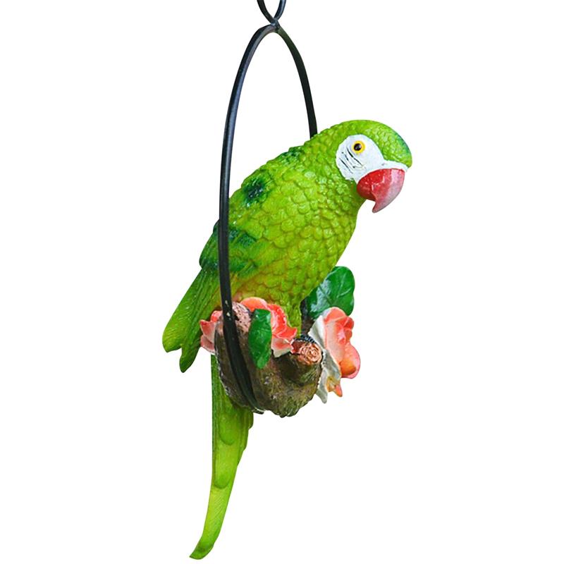 Creative Resin Parrot Hang On Tree Outdoor Garden Decoration Statue Animal Sculpture For Home Office Room Garden Decor Ornament