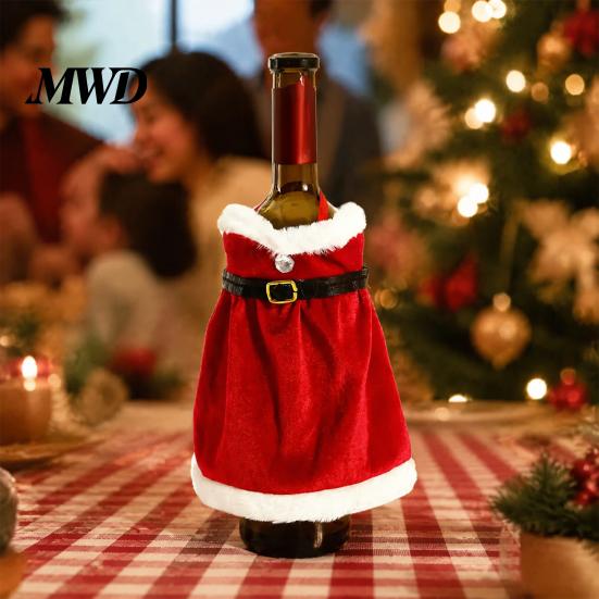 Xmas Drink Ornament Christmas Wine Bottle Cover, Velvet Santa Suit Sleeve, Plush Holiday Decoration Cover for Xmas, New Year, Dinner Table Decor Gift