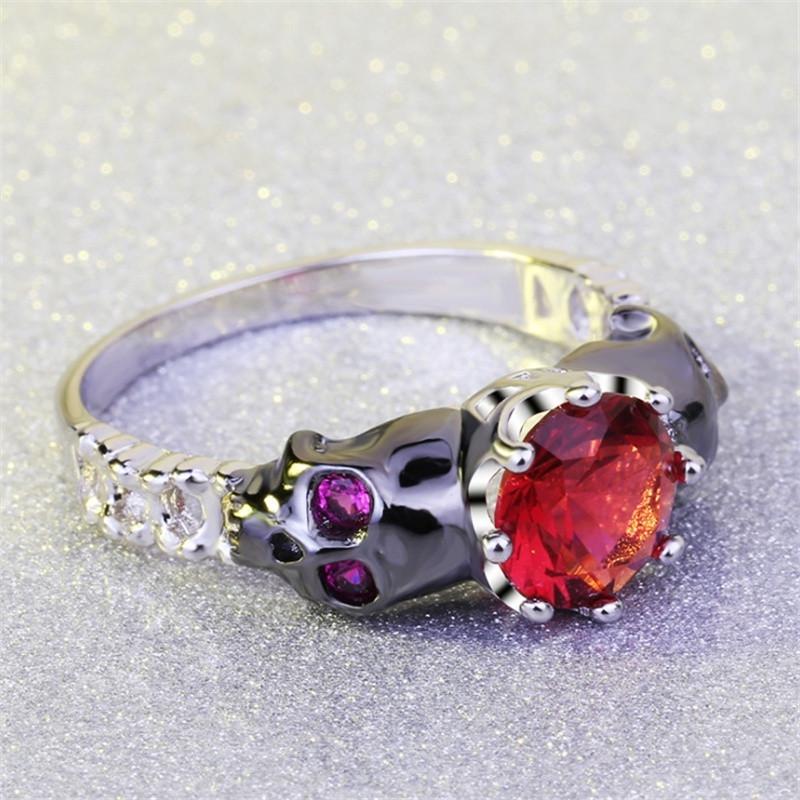 Fashion Retro Color Separation The Skull Head Inlaid Colorful Zircon Platinum Ring