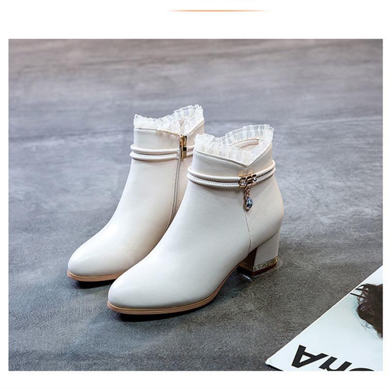 

Zapatos De Mujer Women Classic Round Toe Black Pu Leather Short Ankle Boots for Autumn Lady Winter Beige Boots A9201 35