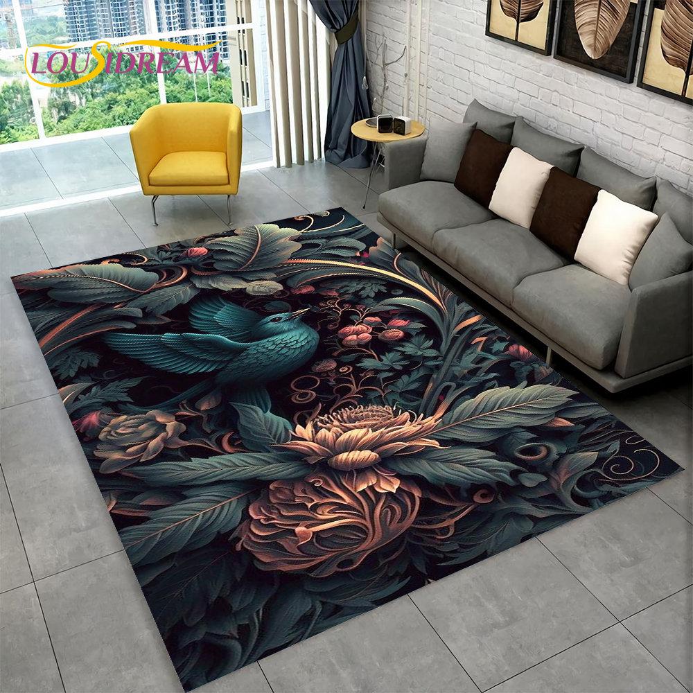 3D Exquisite Bird Flower Animal Area Rug,Carpet Rug for Home Living Room Bedroom Sofa Doormat Kitchen Decor,Non-slip Floor Mat