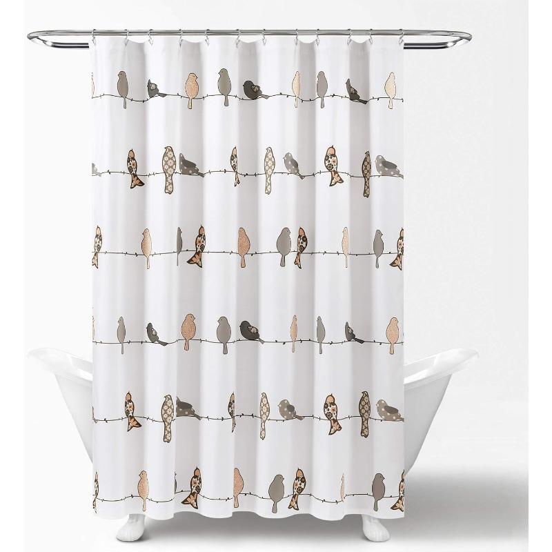 Rowley Birds Shower Curtain, 72” W x 72” L,Blush & Gray - Colorful Floral Bird Pattern - Whimsical & Playful Bird Shower Curtain