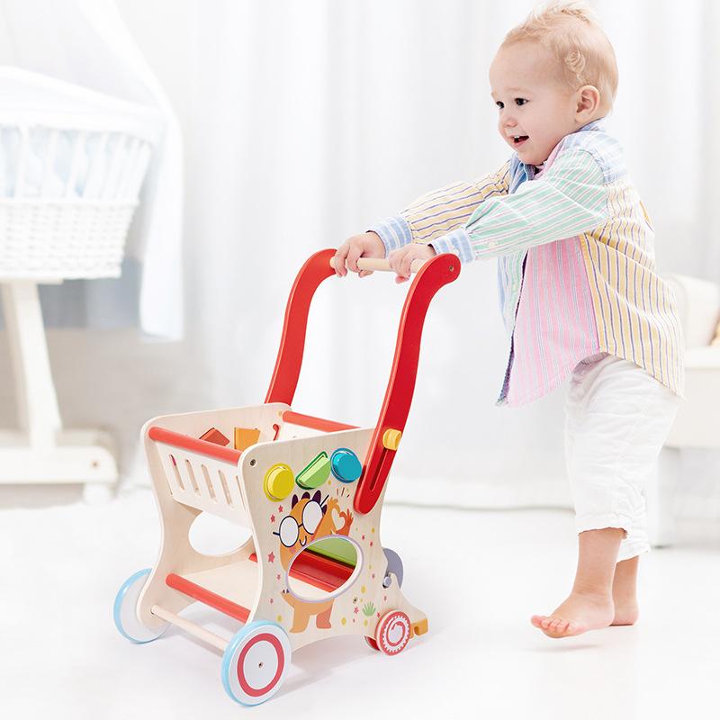 Children'S Wooden Multifunctional Cart Walker Toys Boys And Girls Early Education Educational Shopping Cart Toys