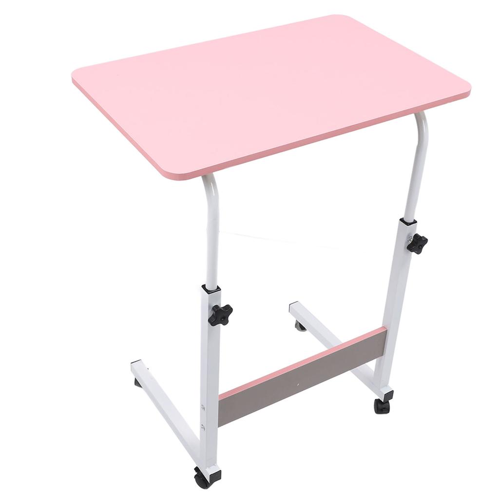 Overbed Table with Wheels Wooden Height Adjustment Mobile Standing Desk Rolling Laptop Cart C Shaped End Table for