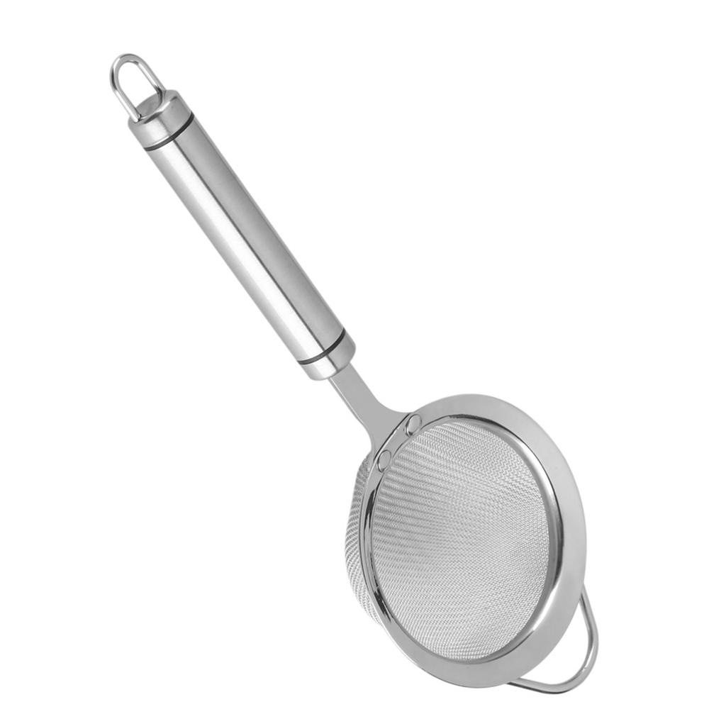 Stainless Steel Food Strainer, 304 Heat Resistant Kitchen Oil Filter with Non Slip Handle and Hanging  , for Draining Fried Food Noodles Dumplings