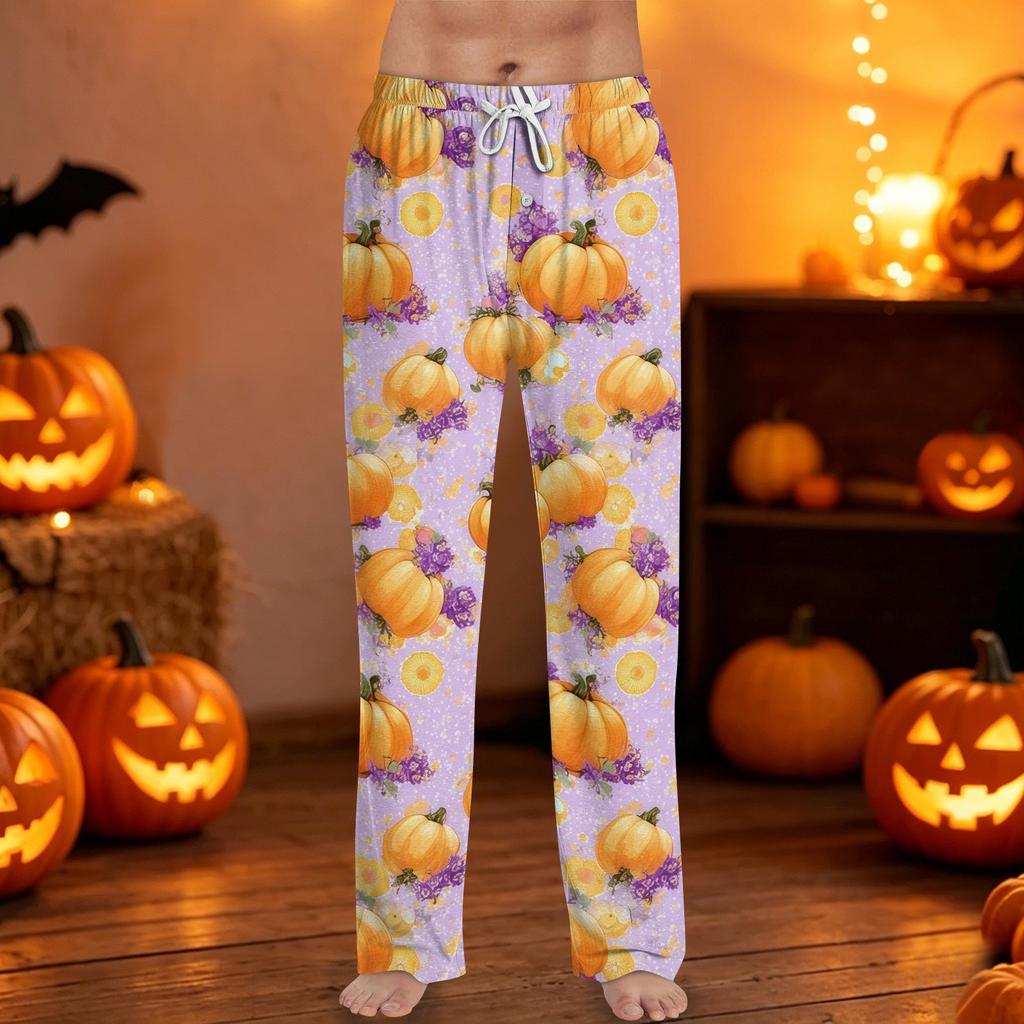 Men's Halloween Print Drawstring Pants Casual Lounge Sleepwear Bottoms with Elastic Waist and Relaxed Fit Suitable for Indoor and Outdoor Wear